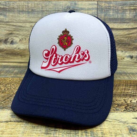 Defunct Stroh's Beer Unisex Trucker Hat Navy Snapback Detroit Michigan Brewed - Picture 2 of 8